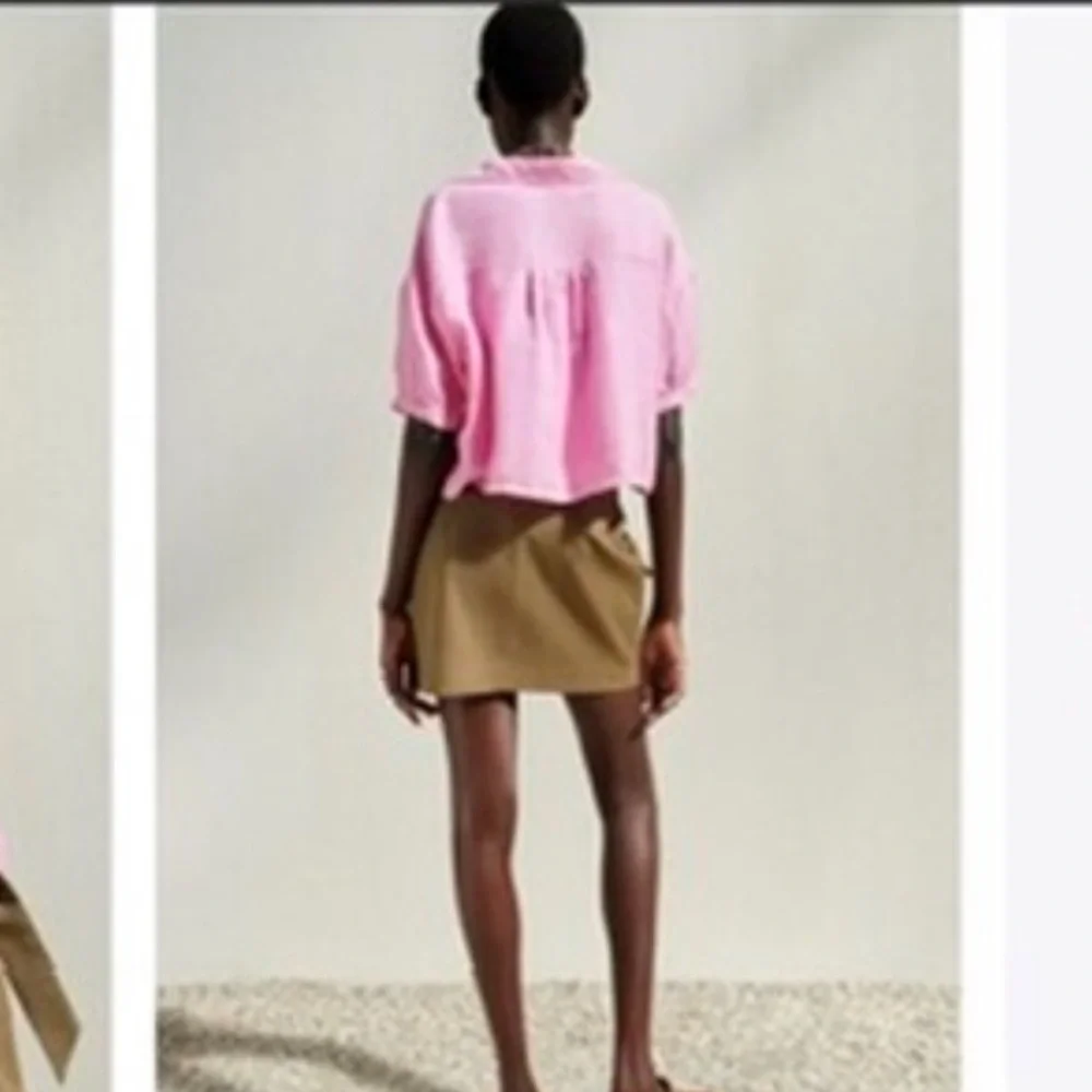 Zara Woman % 100 Linen Pink Button-Up Shirt